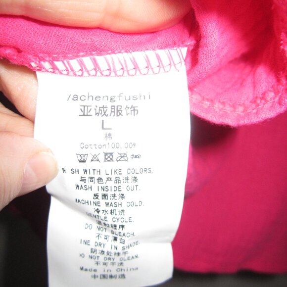 Crinkled Fabric Long Sleeve Shirt with Adjustable Shorts-2 Piece Set  Fuchsia - Picture 7 of 8